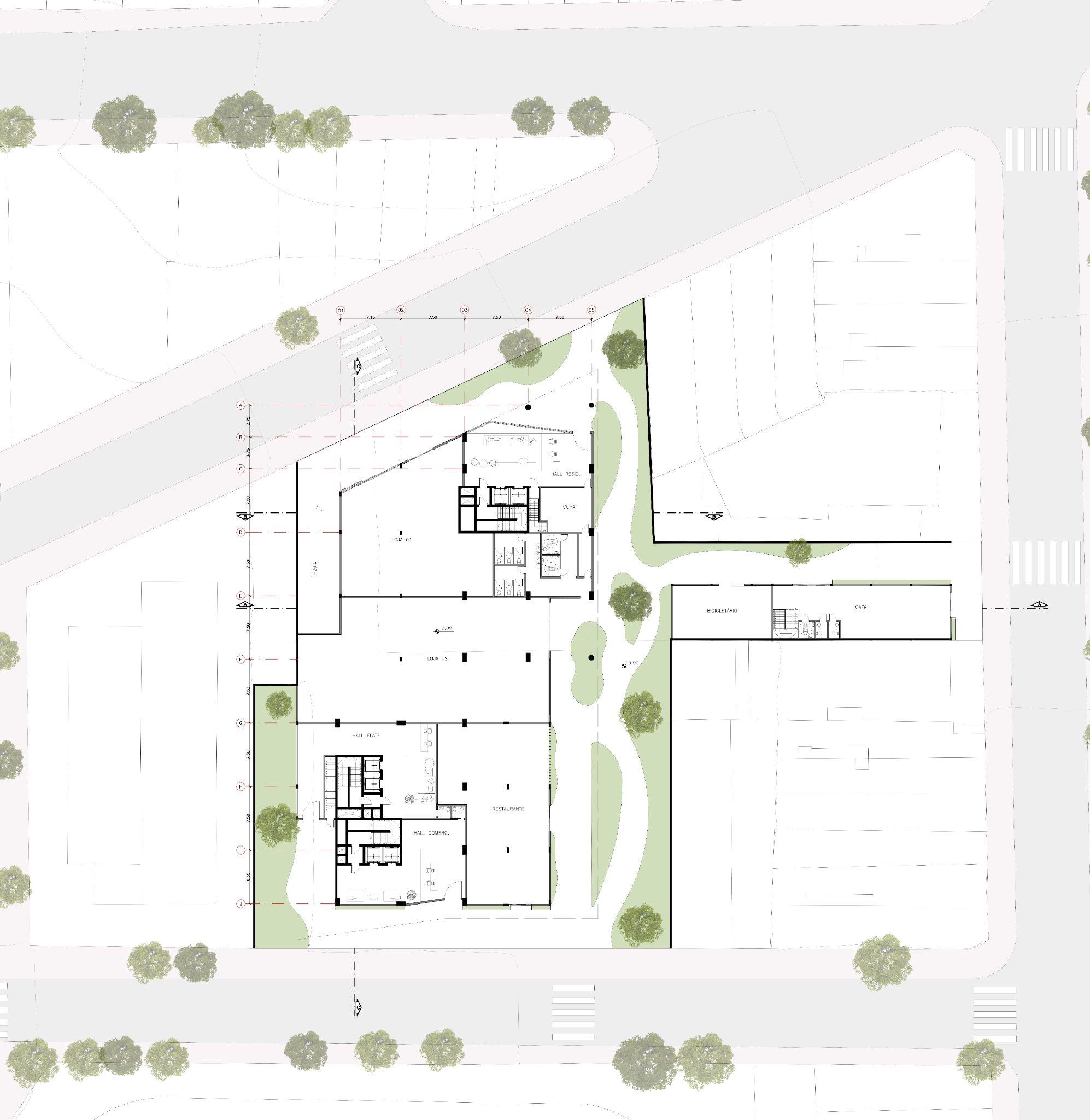 Site plan showing the ground floor footprint and surrounding streets