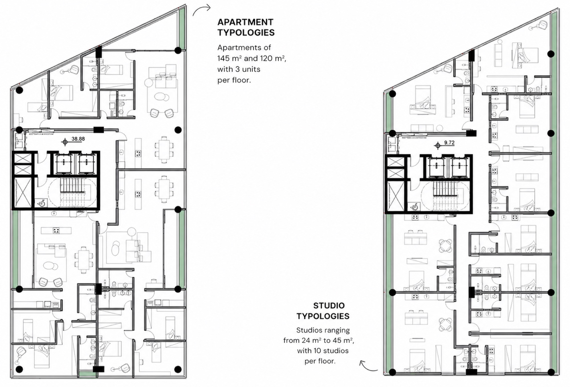 Tower 01 apartment and studio typologies