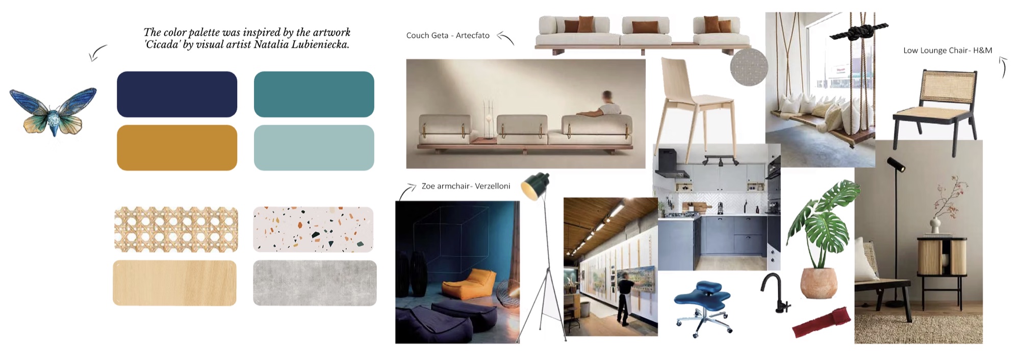 Color, material, and furniture mood board