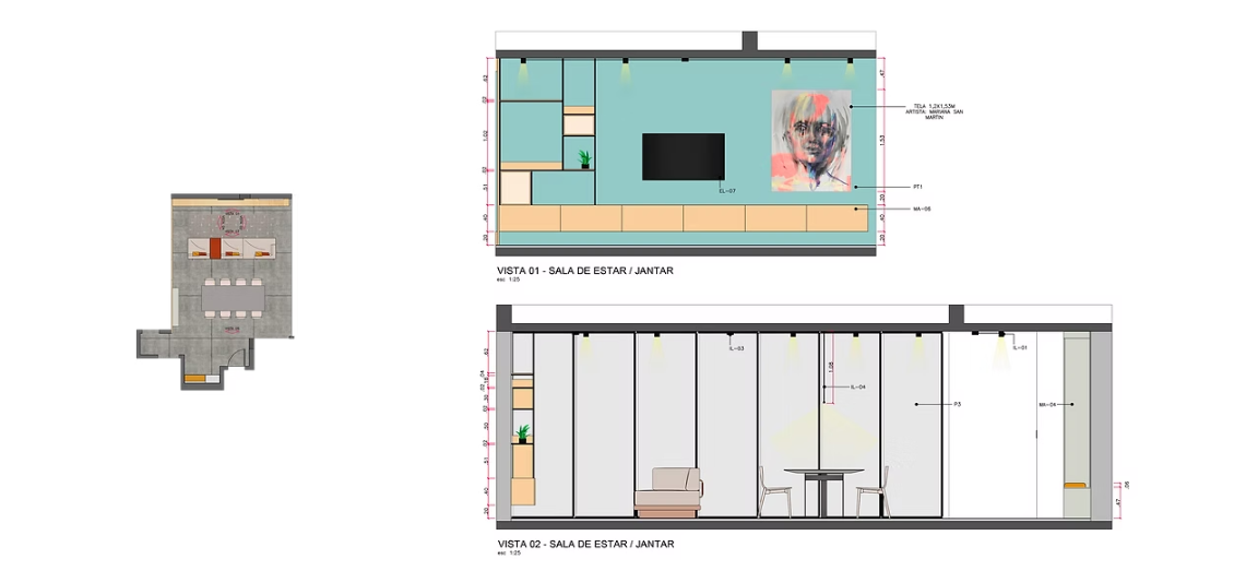 Living and dining elevations