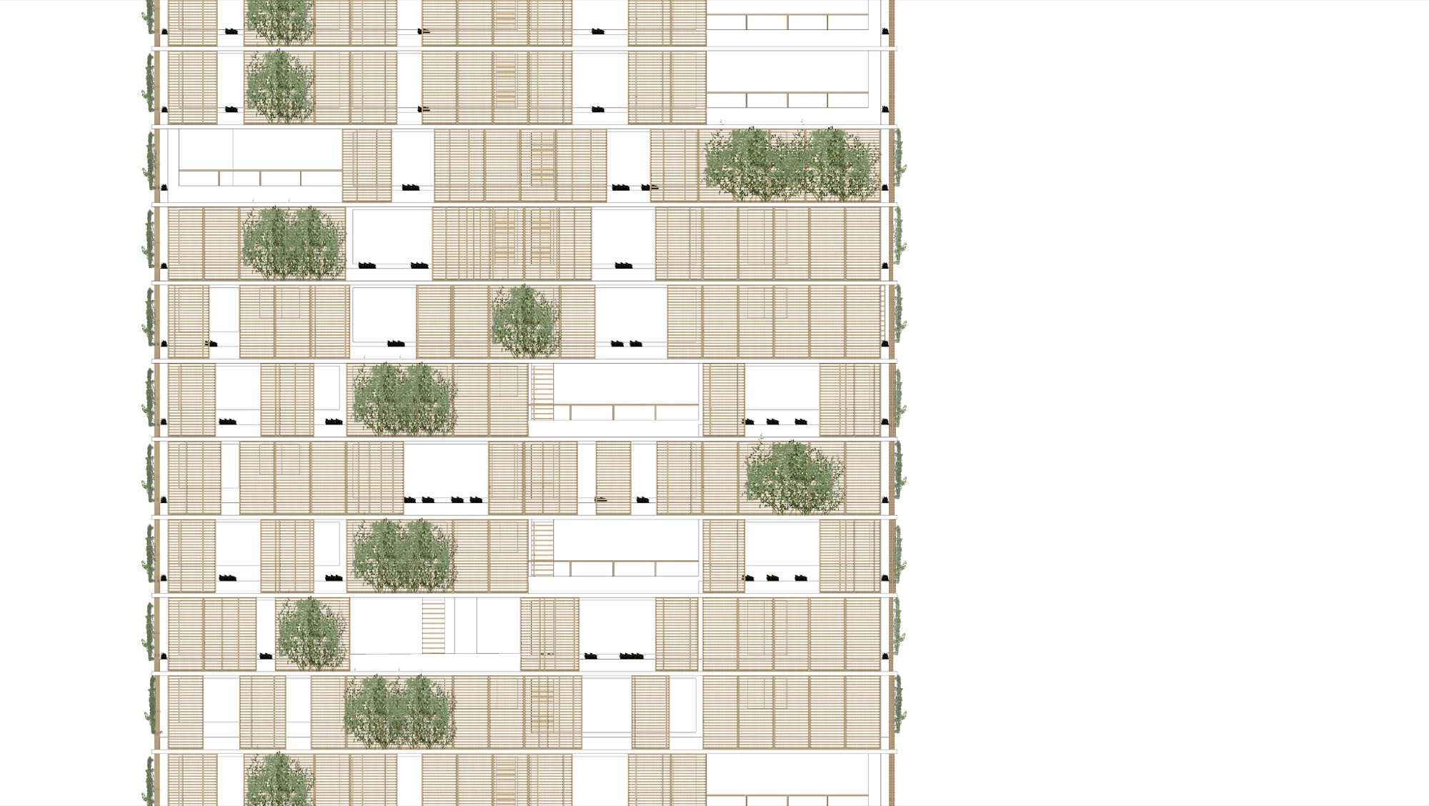 Wood brise-soleil facade detail