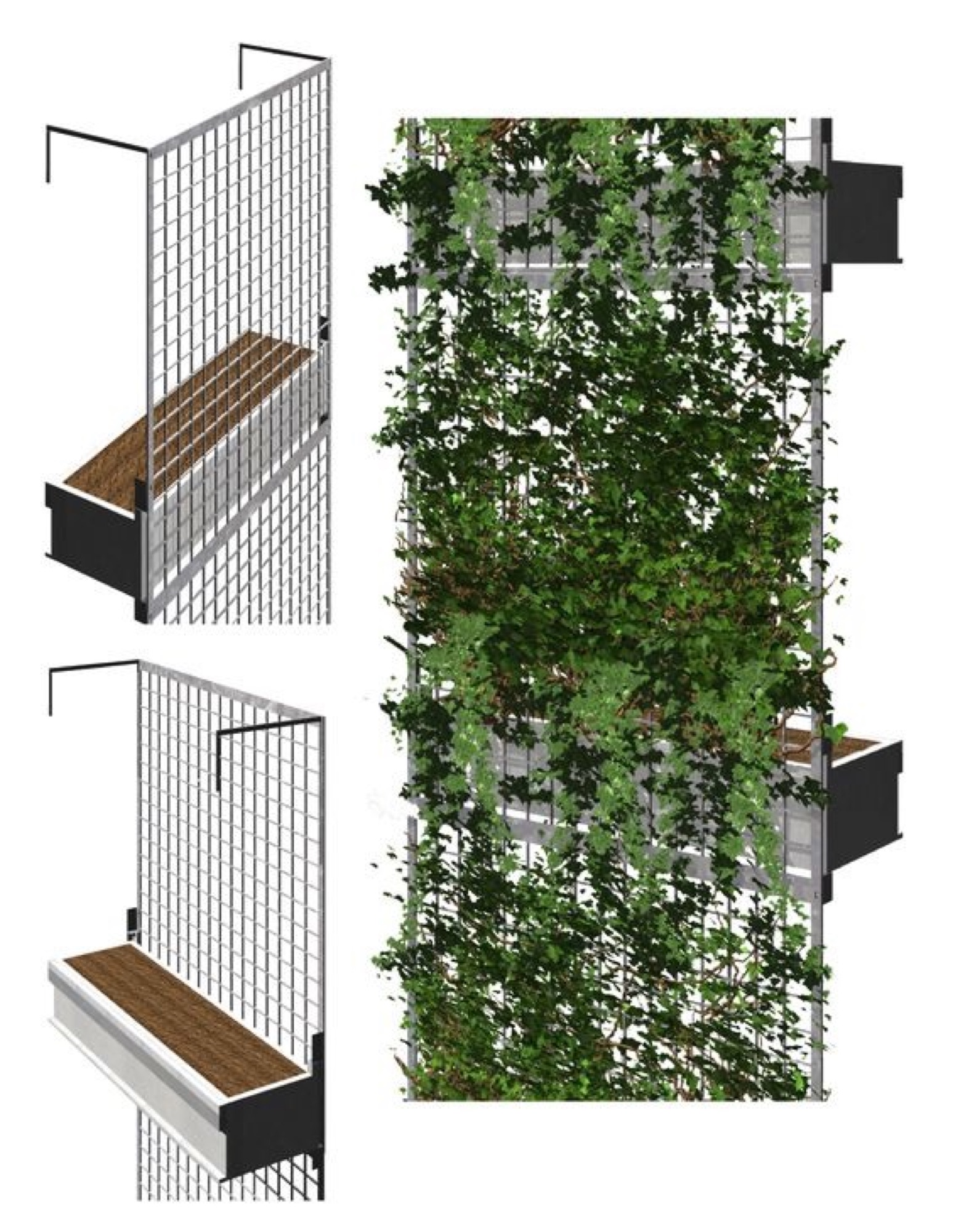 Detail of brise with vegetation and planter